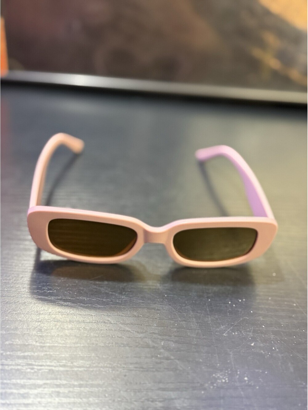 Y2K Retro Narrow Rectangle Sunglasses Pink Lavender Two Tone Brown Lens